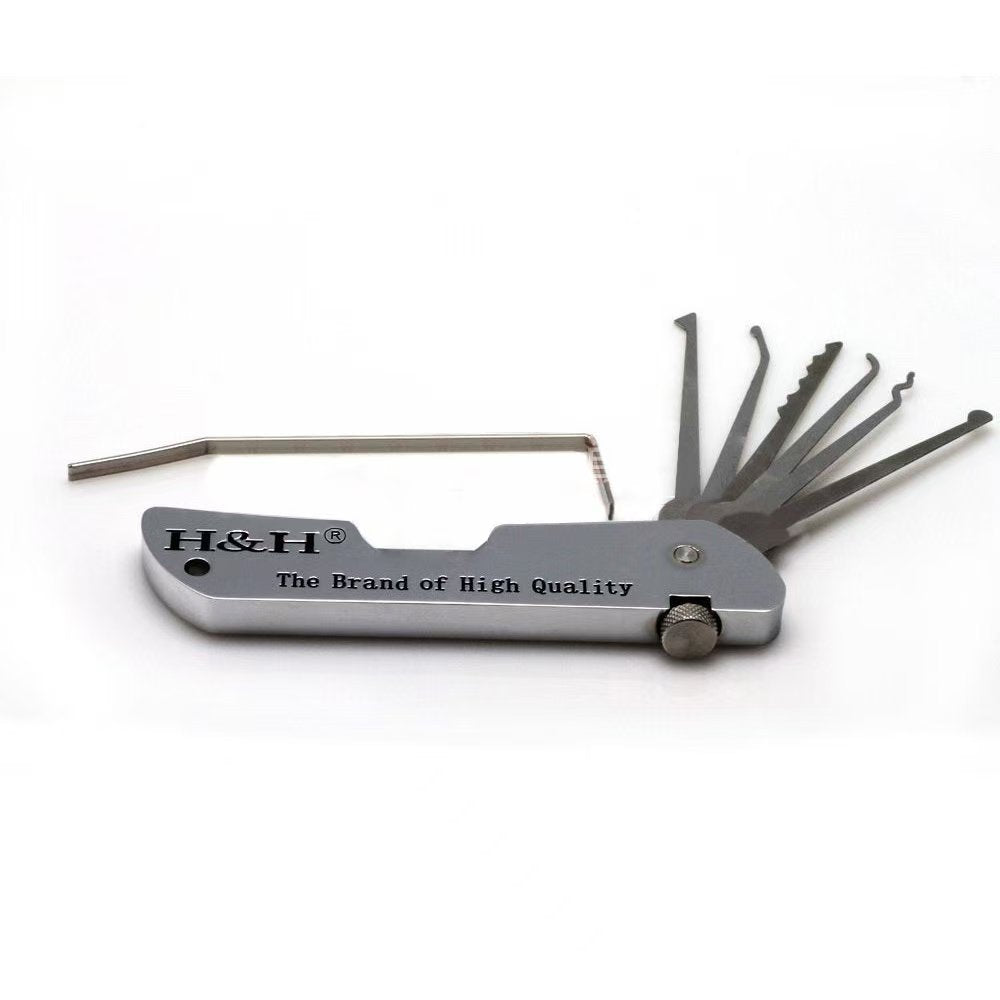 H&H Foldable Lock Pick Set, 7-in-1 Stainless Steel Portable Locksmith Tool