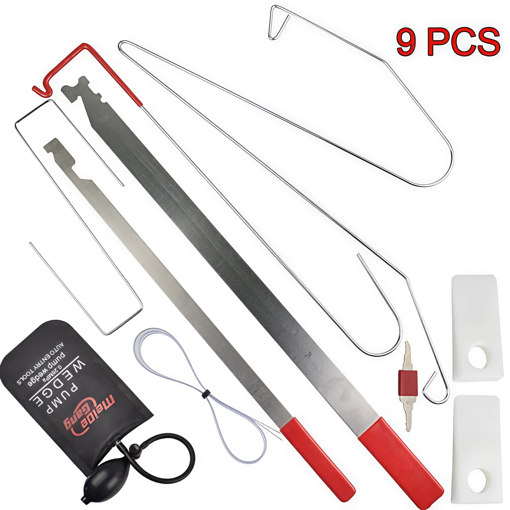 9PCS Car Door Emergency Unlock Tool Kit, Vehicle Lock Out Lost Key Opening Tools with Air Wedge Pump