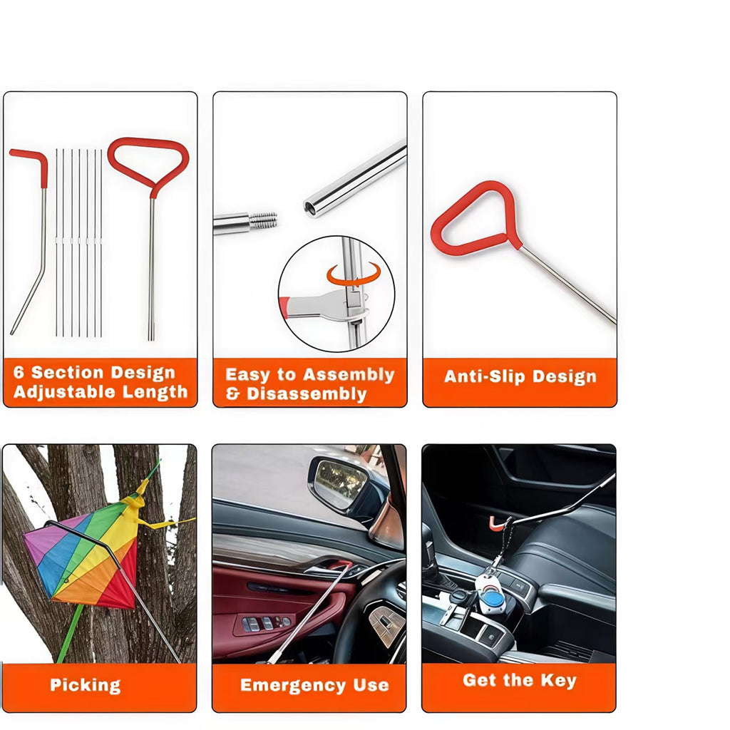 18PCS Adjustable Telescopic Car Emergency Unlock Tool Kit, Vehicle Lock Out Key Retrieval Tool